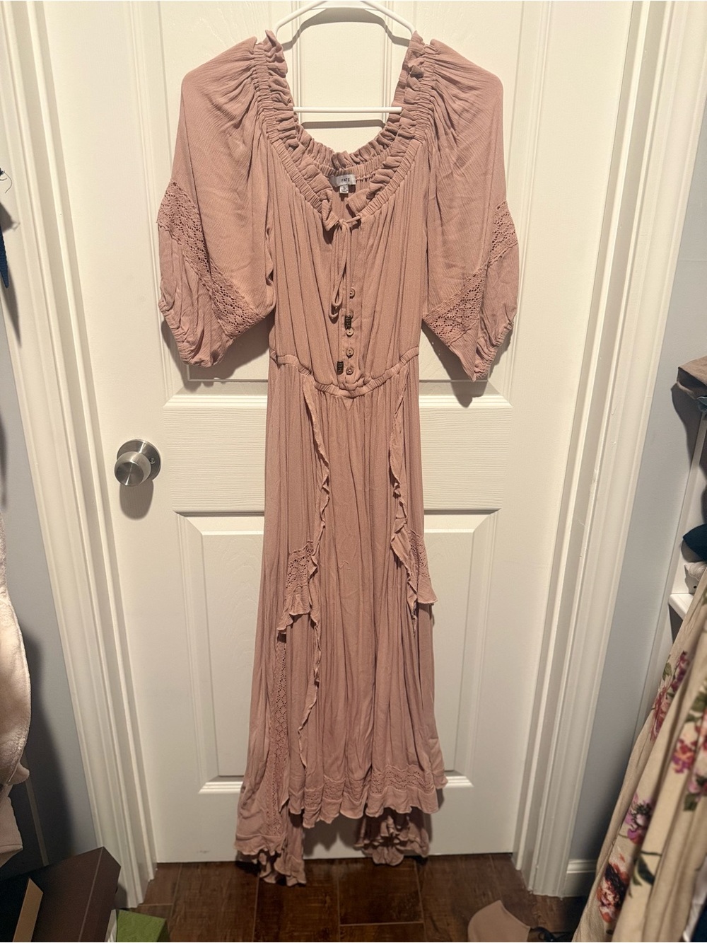 Bohemian Ruffle Maxi Dress - Dusty Rose